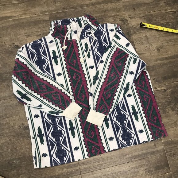 Vintage 90's Aztec Tribal All Over Print Faded Pullover Jeans Wear Medium - Picture 10 of 10